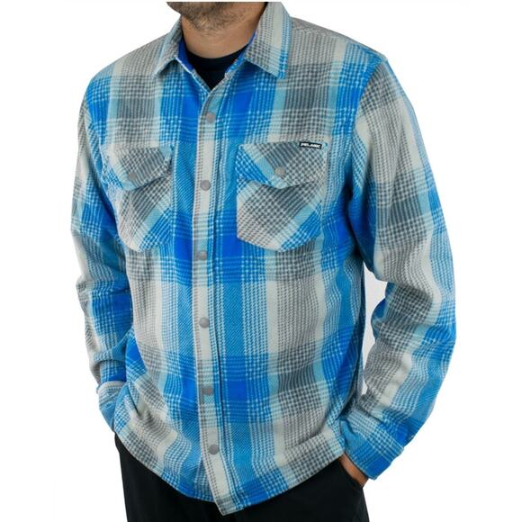 Pelagic Button Down Mens S Blue Plaid Quest Performance Flannel Shacket Fishing - Picture 1 of 11